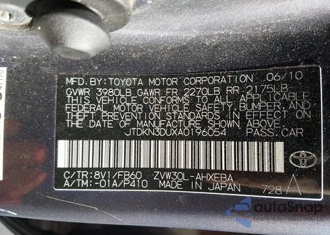 2010 Toyota Prius Ii z USA, uszkodzony, nr VIN JTDKN3DUXA0196054